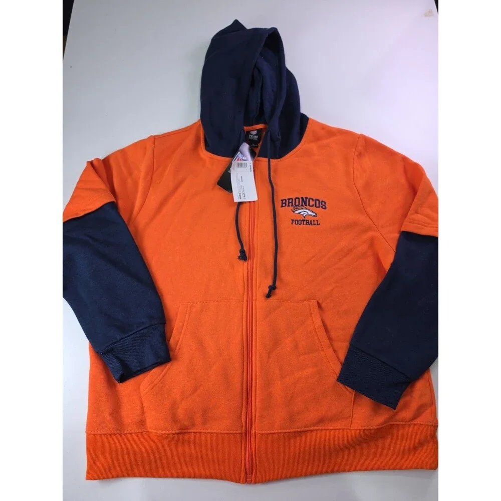 Denver Broncos Football NFL Team Apparel FOCO Orange Full Zip NWT XL